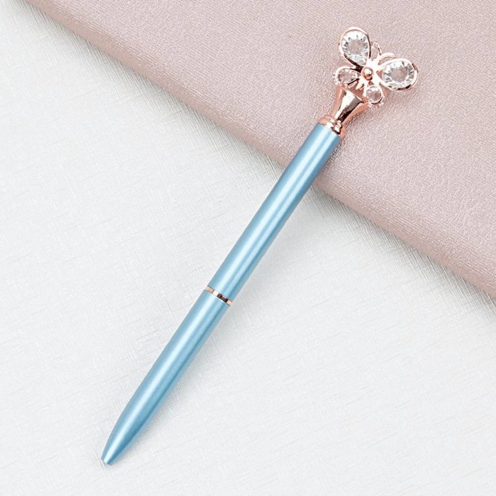 Steel Blue Crystal Butterfly Topped Ballpoint Pen~~NWOT‎